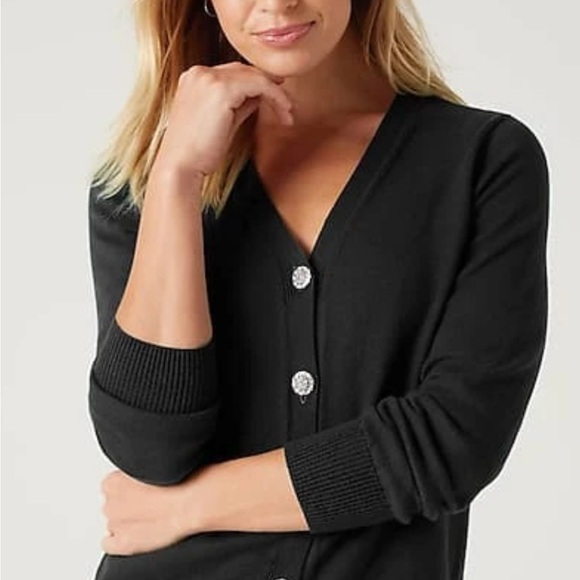J Jill Black Bejeweled-Buttons Cardigan very soft and comfortable Size 2X NWT - Picture 2 of 14